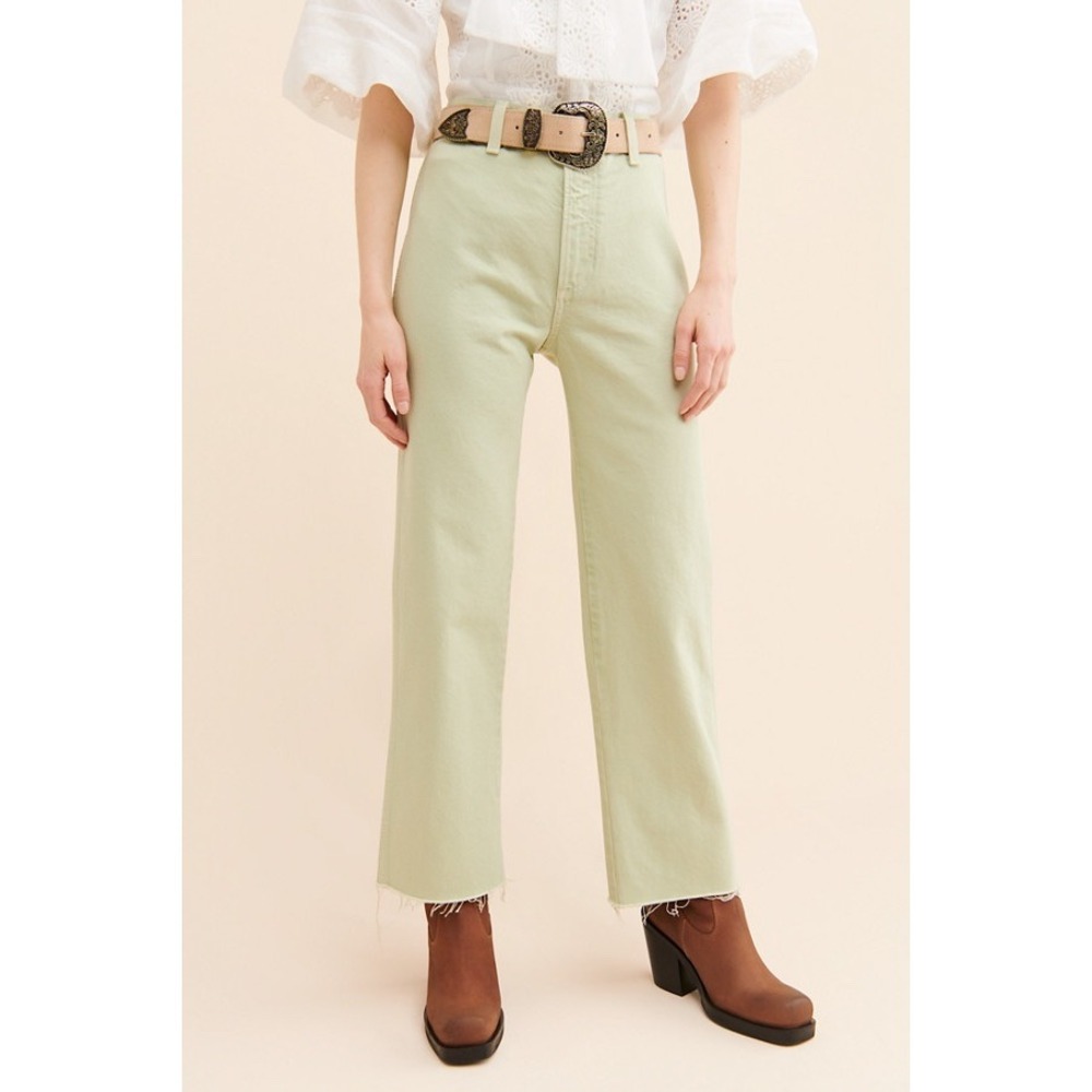 Boyish Kirby High Rise Straight Leg Custom Daisy Embroidered Jeans Green Size 29